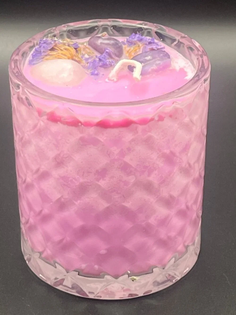 Pressed Botanical Crystal Glass Candle Pink Serenity